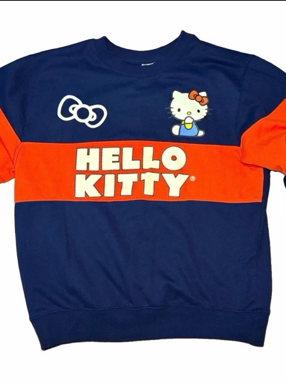 Hello Kitty Navy & Orange Colorblock Crewneck Sweatshirt